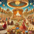 DALL·E 2024 11 12 17.05.07 A grand Indian wedding scene that radiates opulence and festivity showcasing a lively traditional outdoor setting. The scene features elaborate flor