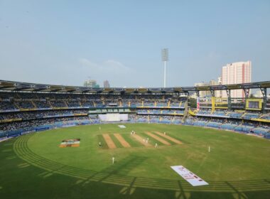 A baseball stadium filled with lots of people