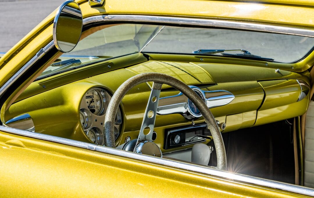 yellow and black car steering wheel