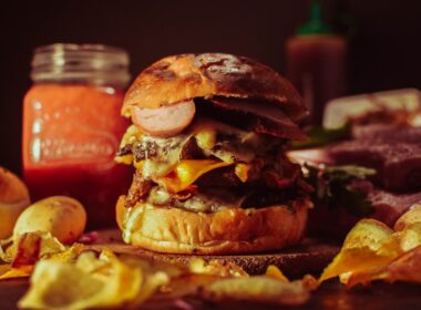 burger with patty and lettuce