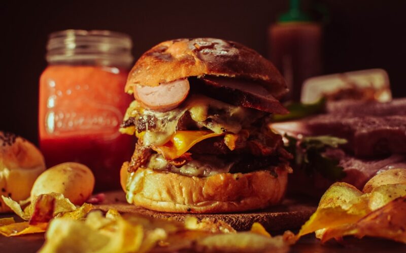 burger with patty and lettuce