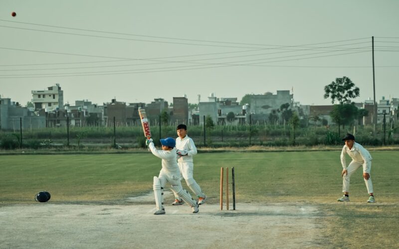 a group of men playing a game of cricket