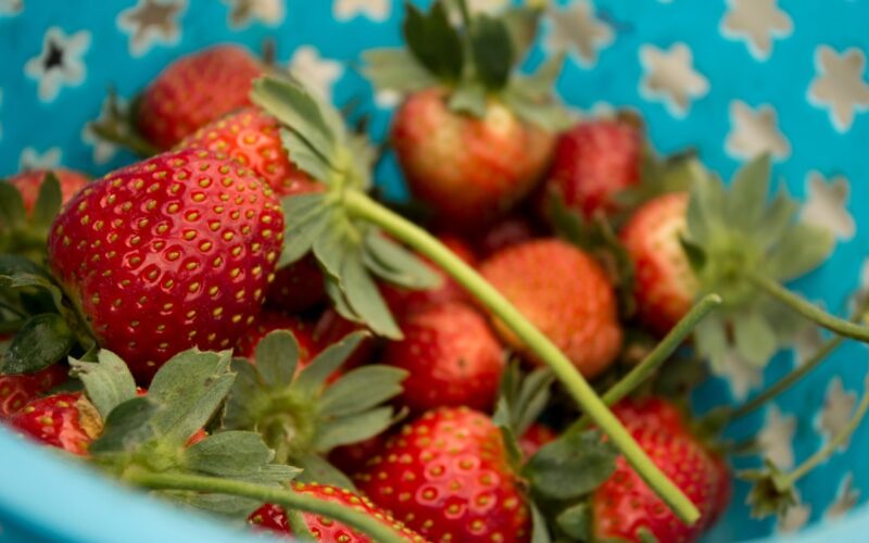 red strawberries on white plate