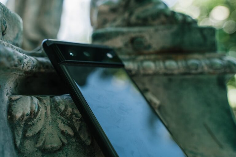 a cell phone on a tree branch