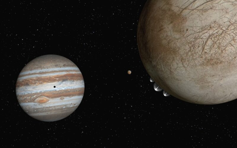 two planets are shown in the dark sky