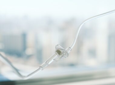 Medical iv drip line with blurred background