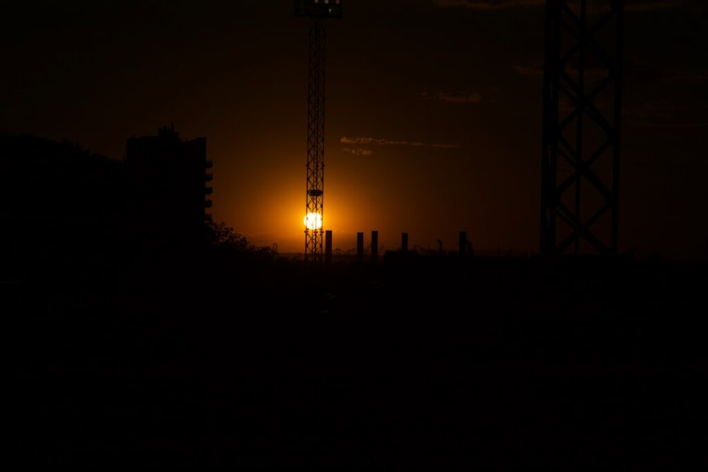 silhouette of a crane at sunset