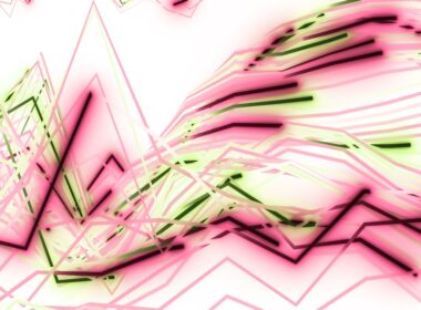 Abstract lines and graphs with pink and green glow