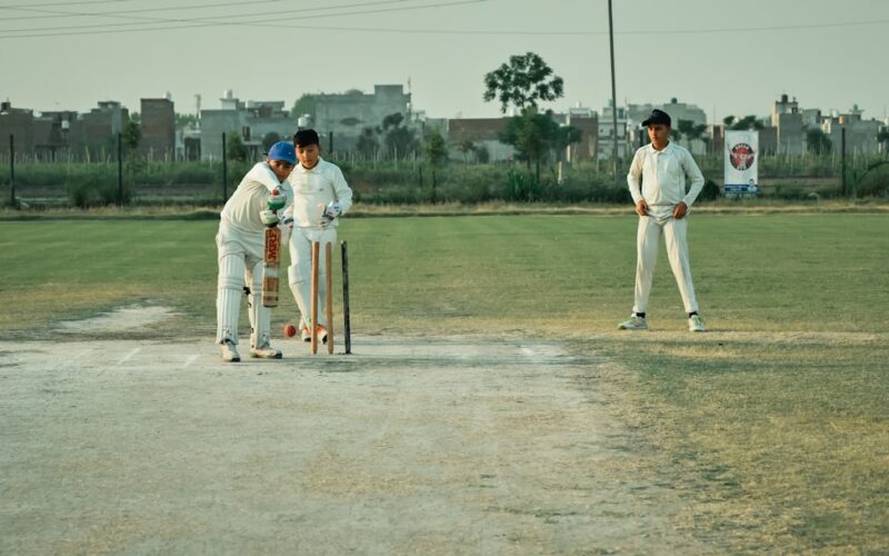 a group of men playing a game of cricket