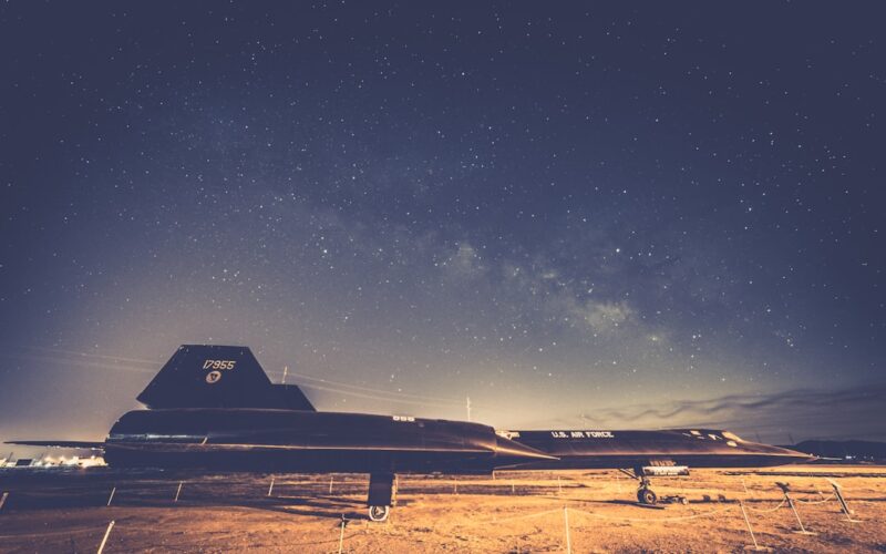 black U.S. Air Force jet plane parked on ground