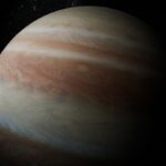 Jupiter with swirling clouds in dark space