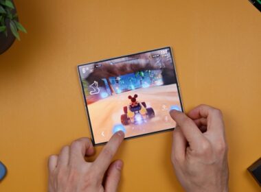 A person playing a video game on a table