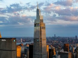 a tall building in a city