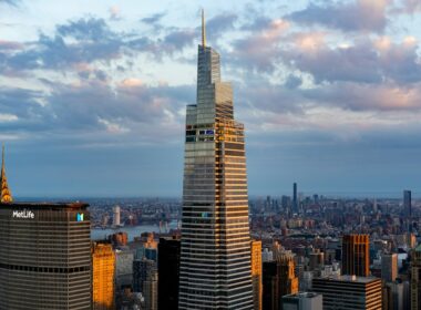 a tall building in a city