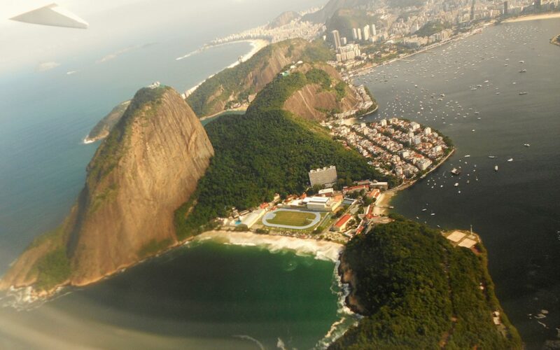 Rio de janeiro's iconic sugarloaf mountain and coastline from above
