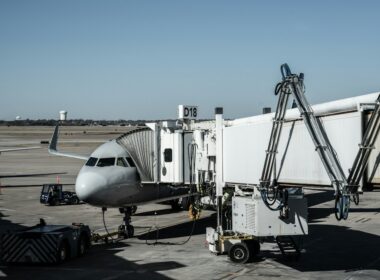 a plane is being loaded with luggage