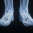 X-ray of human feet against a black background