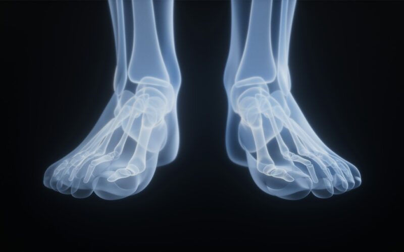 X-ray of human feet against a black background