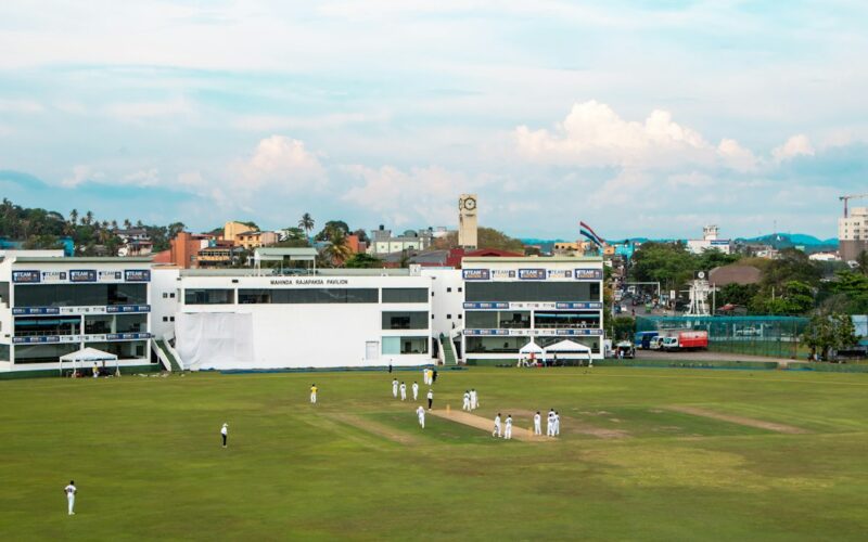 A cricket game is being played on a field