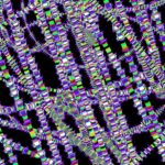 Glowing pixelated lines form an intricate abstract network